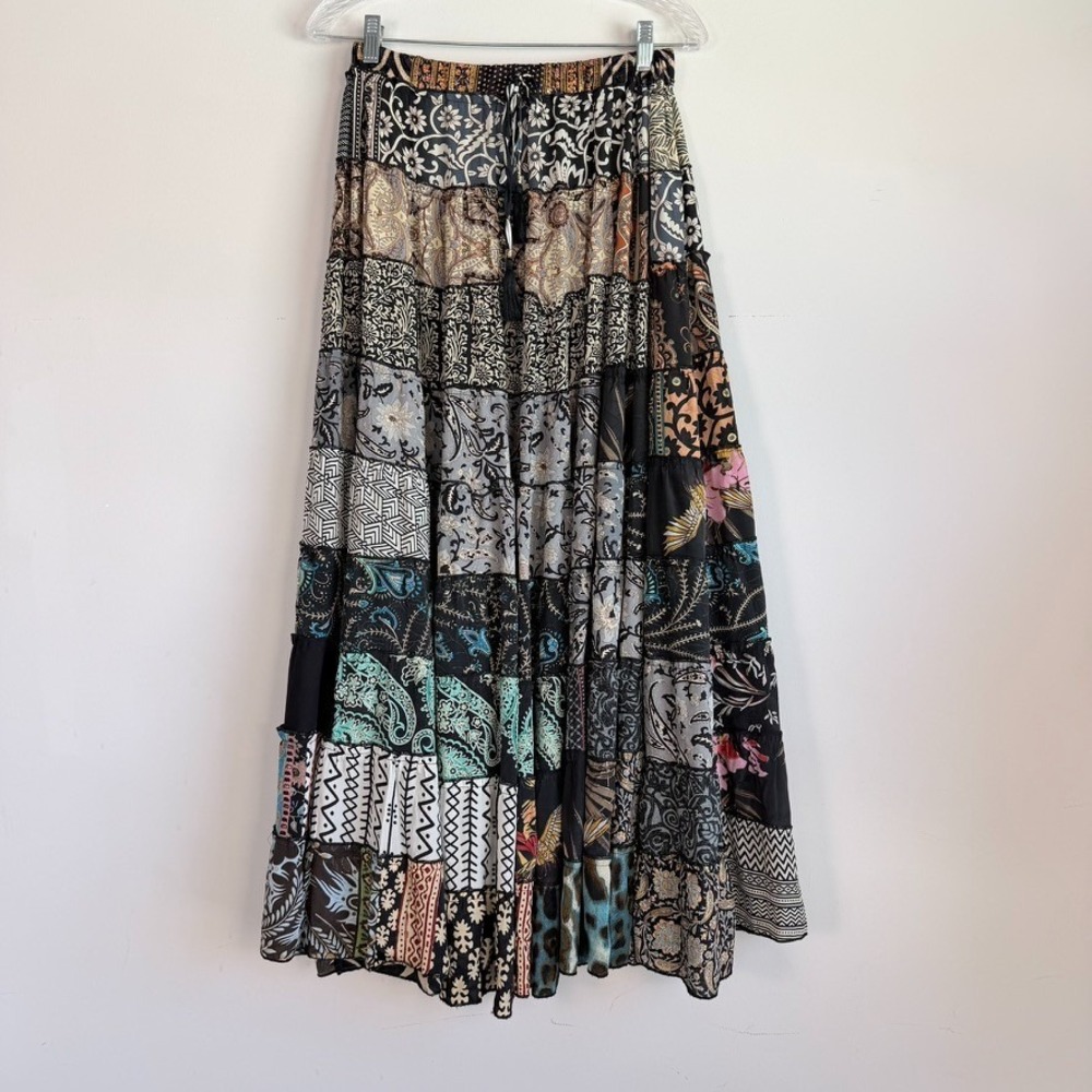 Boho Style Silk Blend Tiered Maxi Skirt One Size Boho Hippie Forest Fairy